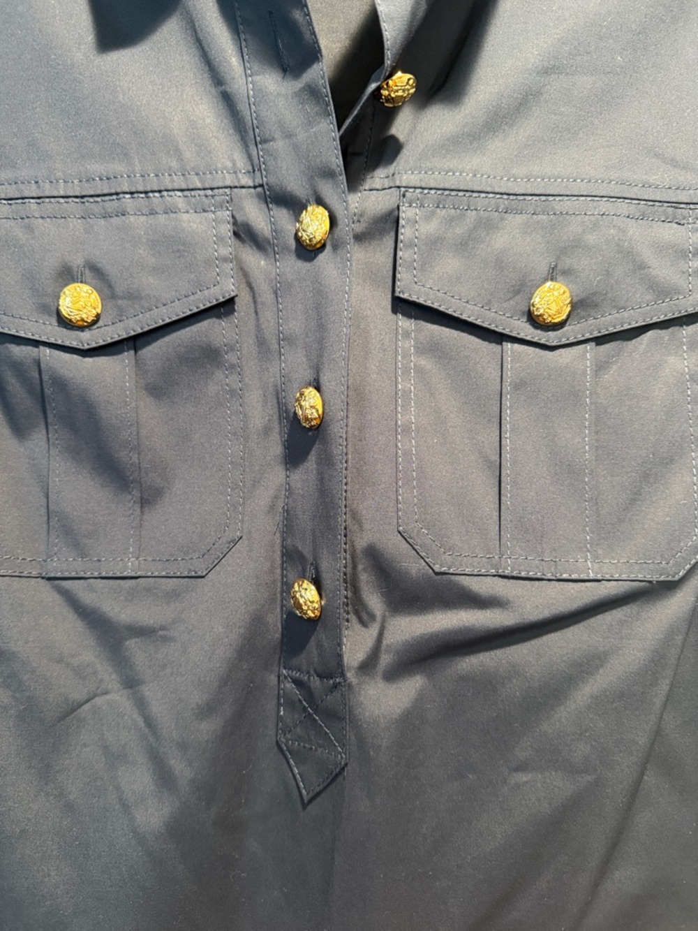 Veronica Beard Navy Shirt with Gold Buttons - Picture 2 of 4